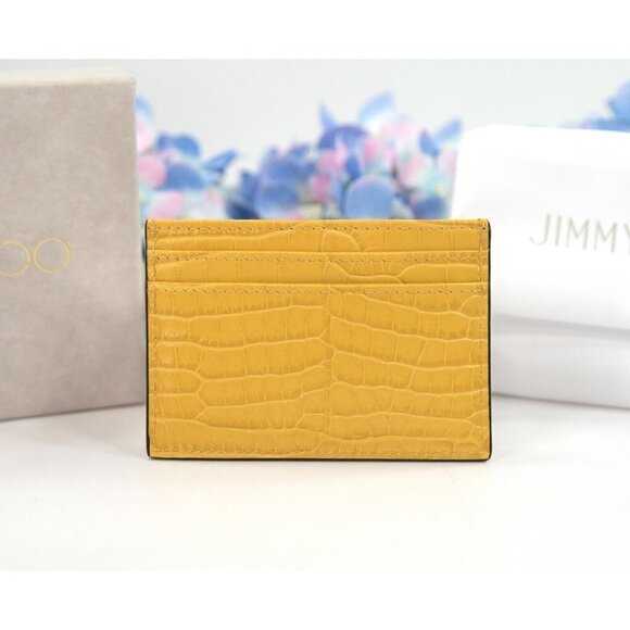 Jimmy Choo Umika Dark Sun Yellow Croc Leather Card Case Holder Wallet NWT - Picture 4 of 5